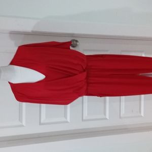 Guess Red Draped V-Neck Jumpsuit